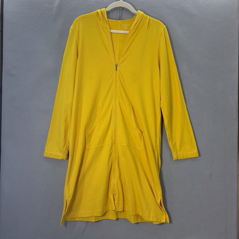 LL Bean Large (14-16)Yellow Full Zip Hooded LongSleeve Beach Swim Cover Up Dress